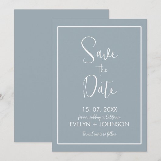 Eenvoudige luchtige blauw & Witte Elegante Minimal Save The Date (Voorkant / Achterkant)