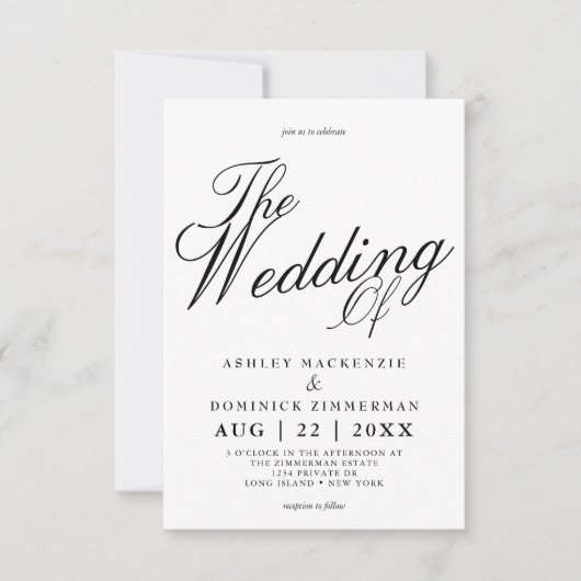 Eenvoudige Lucia Script Calligraphy Wedding Kaart (Voorkant)