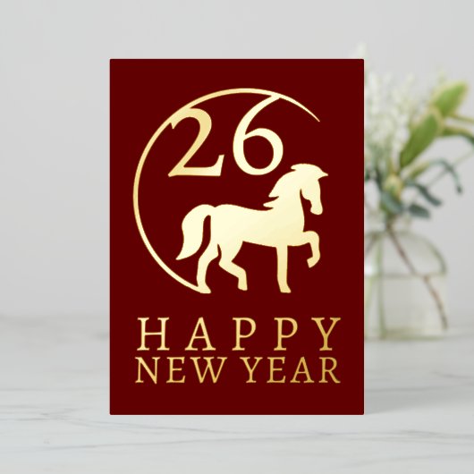 Eenvoudige Lunar Nieuwjaar Gold Horse Folie Vakant Folie Feestdagenkaart (Staand Voorkant)