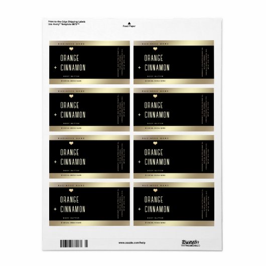 Eenvoudige lux typografie zwart gouden hart etiket (Full Sheet)