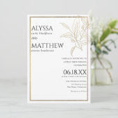 Eenvoudige luxe en witgouden loof bruiloft kaart (Staand voorkant)