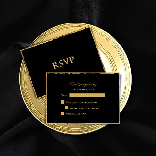 Eenvoudige luxe luxe gouden rand bruiloft RSVP kaartje