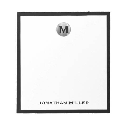 Eenvoudige Luxe Monogram zwart en zilver Notitieblok (Voorkant)