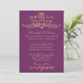 Eenvoudige Luxe Paarse en Gold Wedding Invitations Kaart (Staand voorkant)