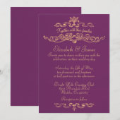 Eenvoudige Luxe Paarse en Gold Wedding Invitations Kaart (Voorkant / Achterkant)