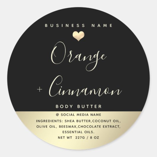 Eenvoudige luxe typografie zwart gouden hart ronde sticker (Voorkant)