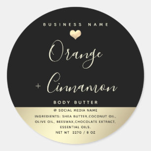 Eenvoudige luxe typografie zwart gouden hart ronde sticker