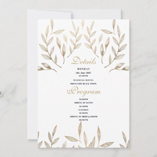 Eenvoudige luxe wit goud gebladerte Details Progra Kaart (Voorkant)