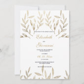 Eenvoudige luxe wit goud loof bloemenbruiloft kaart (Voorkant)