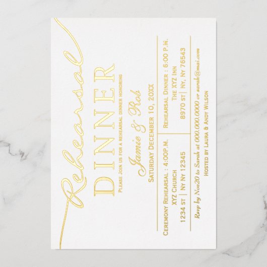 Eenvoudige luxe witte goudrepetitie - diner folie uitnodiging (Voorkant)