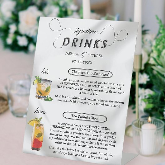 Eenvoudige Luxe Zwart Wit Trouwhandtekening Drink Reclamebord Met Voetstuk
