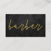 Eenvoudige luxe zwarte lederen barber goudtypograf visitekaartje (Voorkant)
