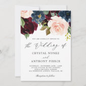 Eenvoudige Luxurieuze Bourgogne Floral Wedding Kaart (Voorkant)