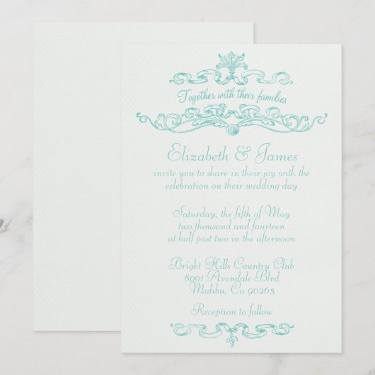 Eenvoudige Luxury Aqua Wedding Uitnodigingen (Voorkant / Achterkant)