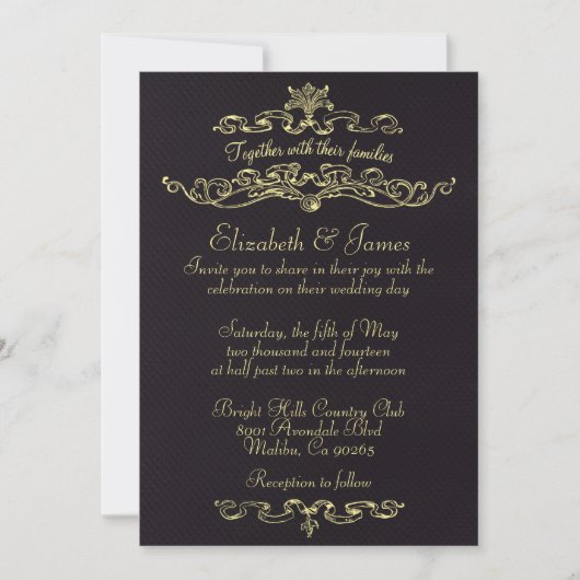 Eenvoudige Luxury Black en Gold Wedding-uitnodigin Kaart (Voorkant)