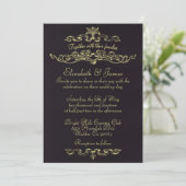 Eenvoudige Luxury Black en Gold Wedding-uitnodigin Kaart (Staand voorkant)