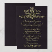 Eenvoudige Luxury Black en Gold Wedding-uitnodigin Kaart (Voorkant / Achterkant)