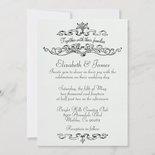 Eenvoudige Luxury Black en White Wedding Invitatio Kaart (Voorkant)