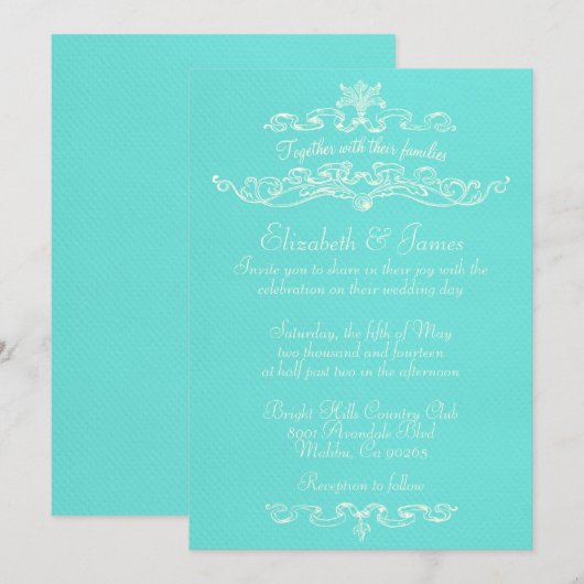 Eenvoudige Luxury Blauwgroen bruiloft-uitnodiginge Kaart (Voorkant / Achterkant)