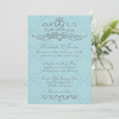 Eenvoudige Luxury Blue Damask Wedding Invitations Kaart (Staand voorkant)
