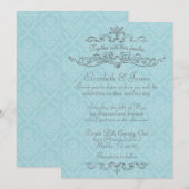 Eenvoudige Luxury Blue Damask Wedding Invitations Kaart (Voorkant / Achterkant)