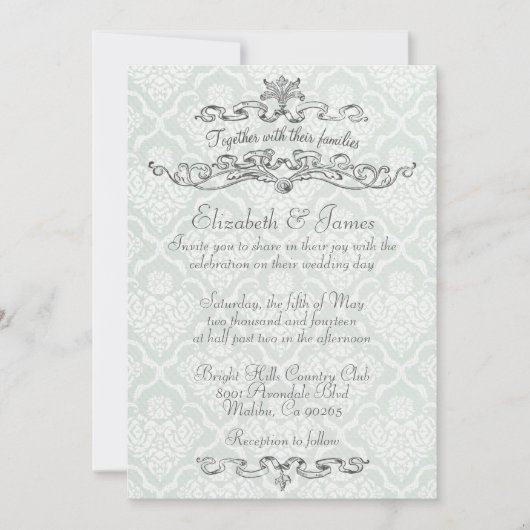 Eenvoudige Luxury Damask Wedding Invitations Kaart (Voorkant)