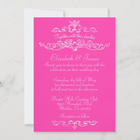 Eenvoudige Luxury Hot Pink Wedding Invitations Kaart (Voorkant)