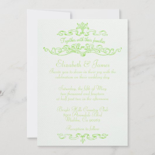Eenvoudige Luxury Lime Green Wedding Invitations Kaart (Voorkant)