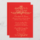 Eenvoudige Luxury Red- en Gold Wedding-uitnodiging Kaart (Voorkant / Achterkant)