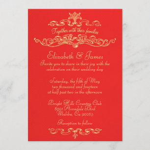 Eenvoudige Luxury Red- en Gold Wedding-uitnodiging Kaart