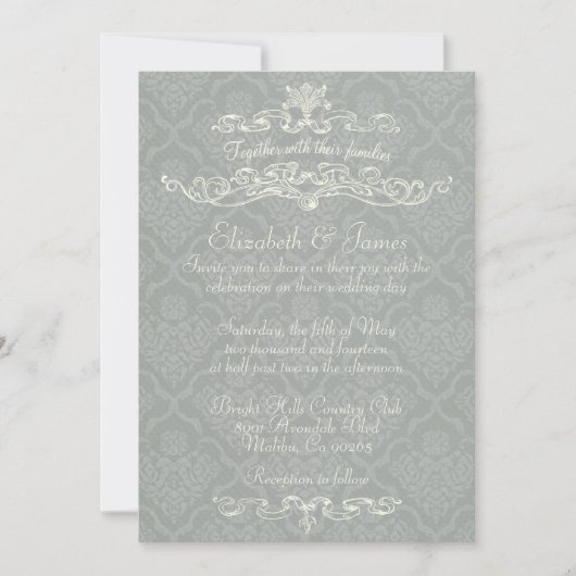 Eenvoudige Luxury Silver Damask Wedding Invitation Kaart (Voorkant)