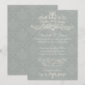 Eenvoudige Luxury Silver Damask Wedding Invitation Kaart (Voorkant / Achterkant)