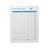 Eenvoudige maandelijkse budgetplanner blauw notitieblok (Linkerzijde)
