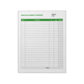 Eenvoudige maandelijkse budgetplanner Groen Notitieblok (Linkerzijde)