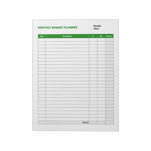 Eenvoudige maandelijkse budgetplanner Groen Notitieblok (Linkerzijde)