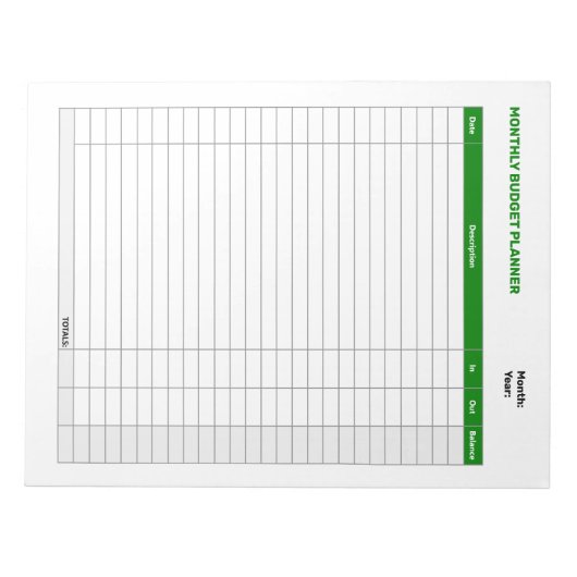Eenvoudige maandelijkse budgetplanner Groen Notitieblok (Voorkant)