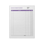 Eenvoudige maandelijkse budgetplanner Paarse Notitieblok (Linkerzijde)