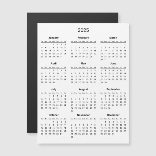 Eenvoudige maar elegante 2025 kalender | Magnetisc (Voorkant / Achterkant)
