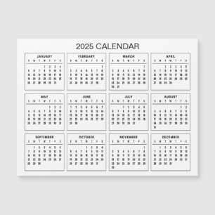 Eenvoudige maar elegante 2025 kalender Magnetisc