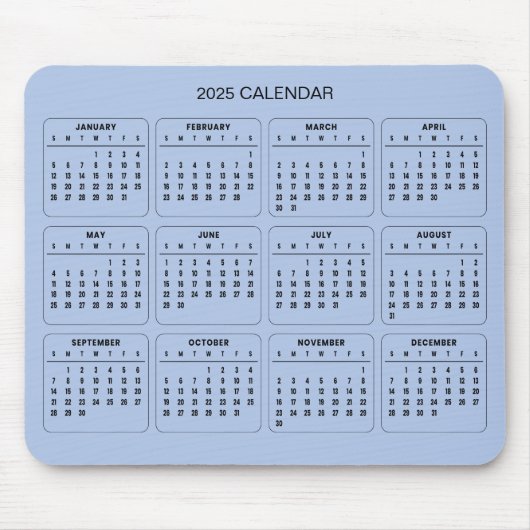 Eenvoudige maar elegante 2025 kalender | Muismat (Voorkant)