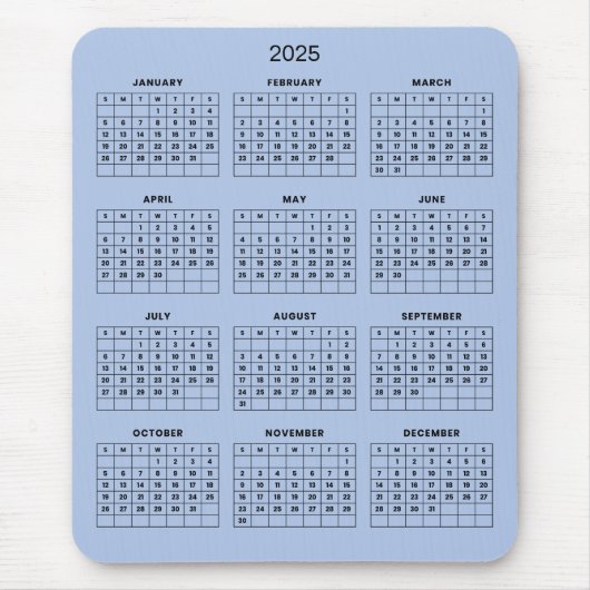 Eenvoudige maar elegante 2025 kalender | Muismat (Voorkant)