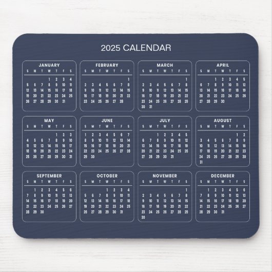 Eenvoudige maar elegante 2025 kalender | Muismat (Voorkant)