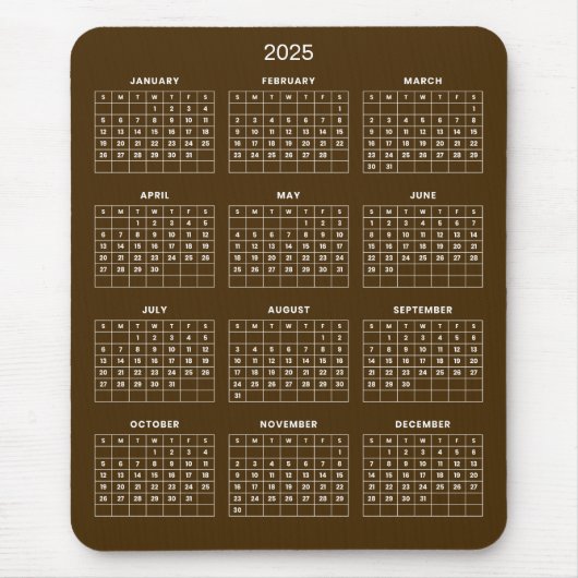 Eenvoudige maar elegante 2025 kalender | Muismat (Voorkant)
