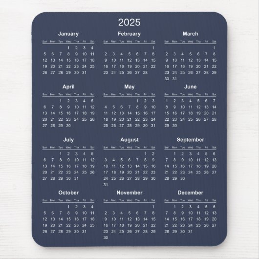 Eenvoudige maar elegante 2025 kalender | Muismat (Voorkant)