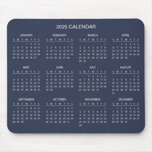 Eenvoudige maar elegante 2025 kalender | Muismat (Voorkant)
