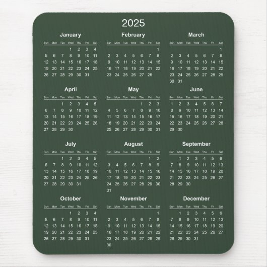 Eenvoudige maar elegante 2025 kalender | Muismat (Voorkant)