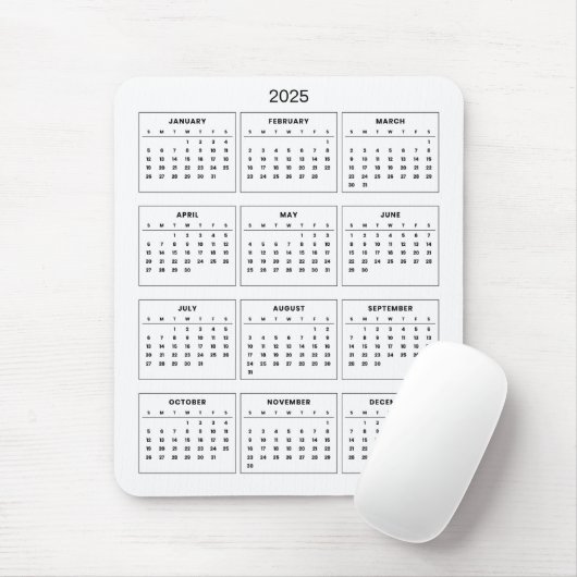 Eenvoudige maar elegante 2025 kalender | Muismat (Met muis)