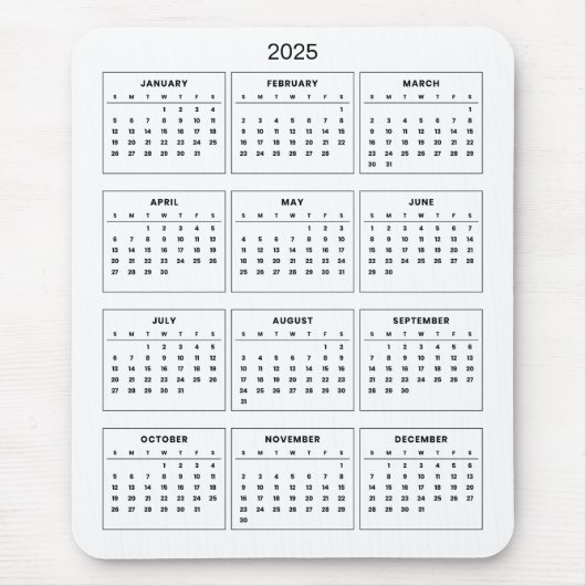 Eenvoudige maar elegante 2025 kalender | Muismat (Voorkant)