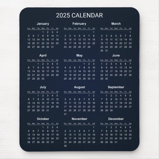 Eenvoudige maar elegante 2025 kalender | Muismat (Voorkant)