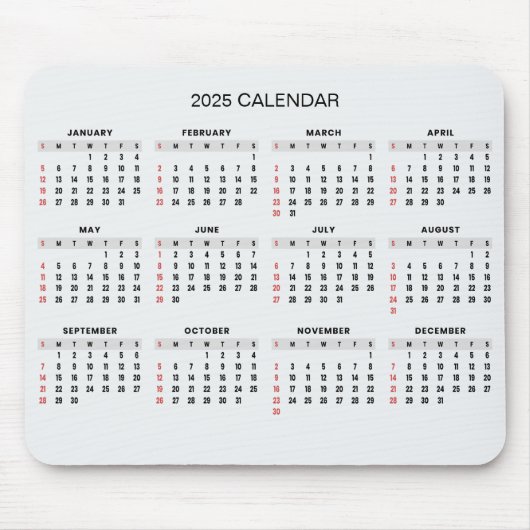 Eenvoudige maar elegante 2025 kalender | Muismat (Voorkant)